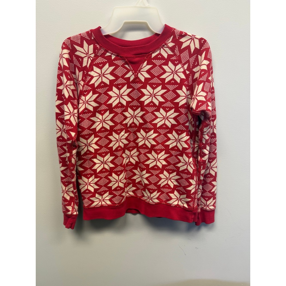 Hanna Andersson Kids Red White Snowflake Fair Isle Cotton Sweatshirt US 12 150cm